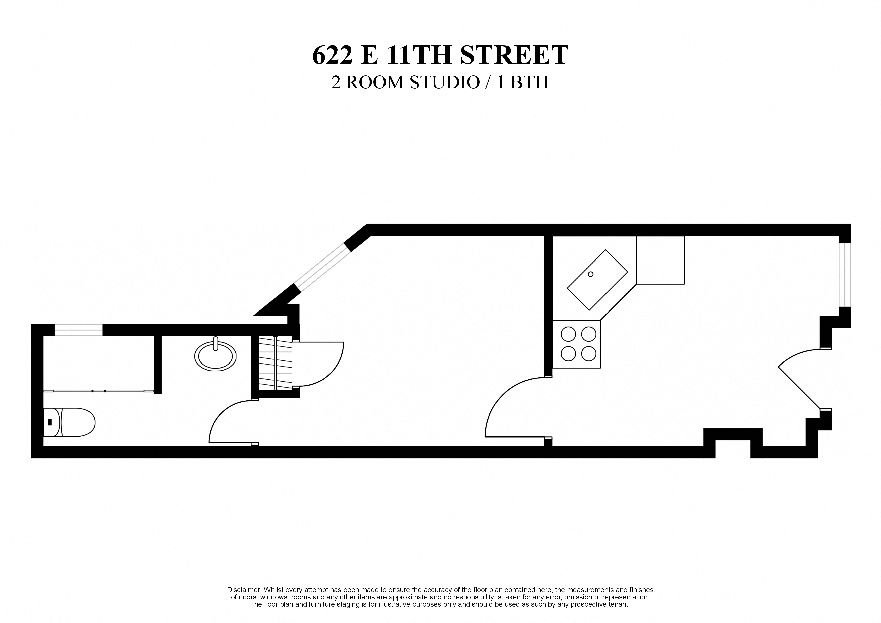 Floor plan for studio, 1 bath, 300 sqft